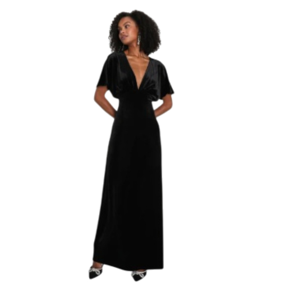 New!Lulus Black Velvet Holiday Flutter Sleeve Vintage Style 40s Size L #4